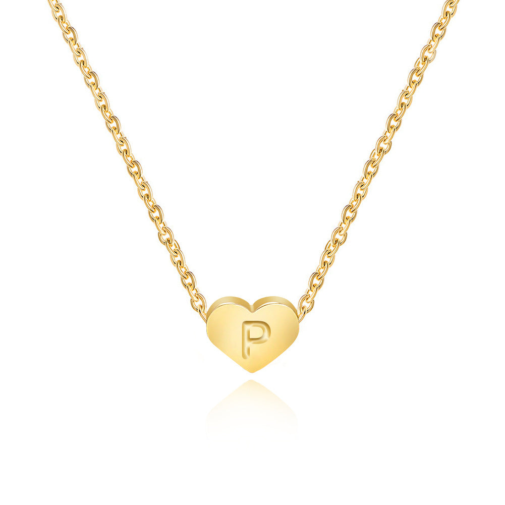 Stainless Steel Heart Letter Pendant Necklace