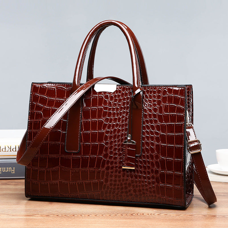 Womens Crocodile Pattern Shoulder Tote Bag