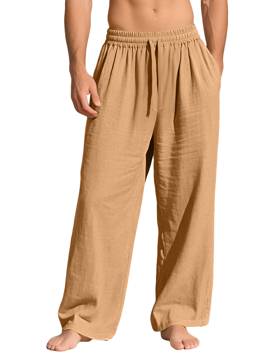 Mens Cotton Linen Loose Fit Drawstring Casual Pants