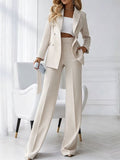 Womens Double-Breasted Blazer and Wide-Leg Pants Suit Set