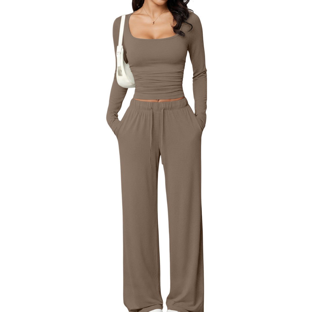 Women's Square Neck Long Sleeve Tracksuit Set