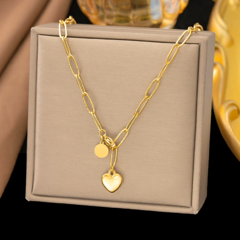 Titanium Steel Heart-Shaped Necklace for Women Fashion Heart Pendant Necklace