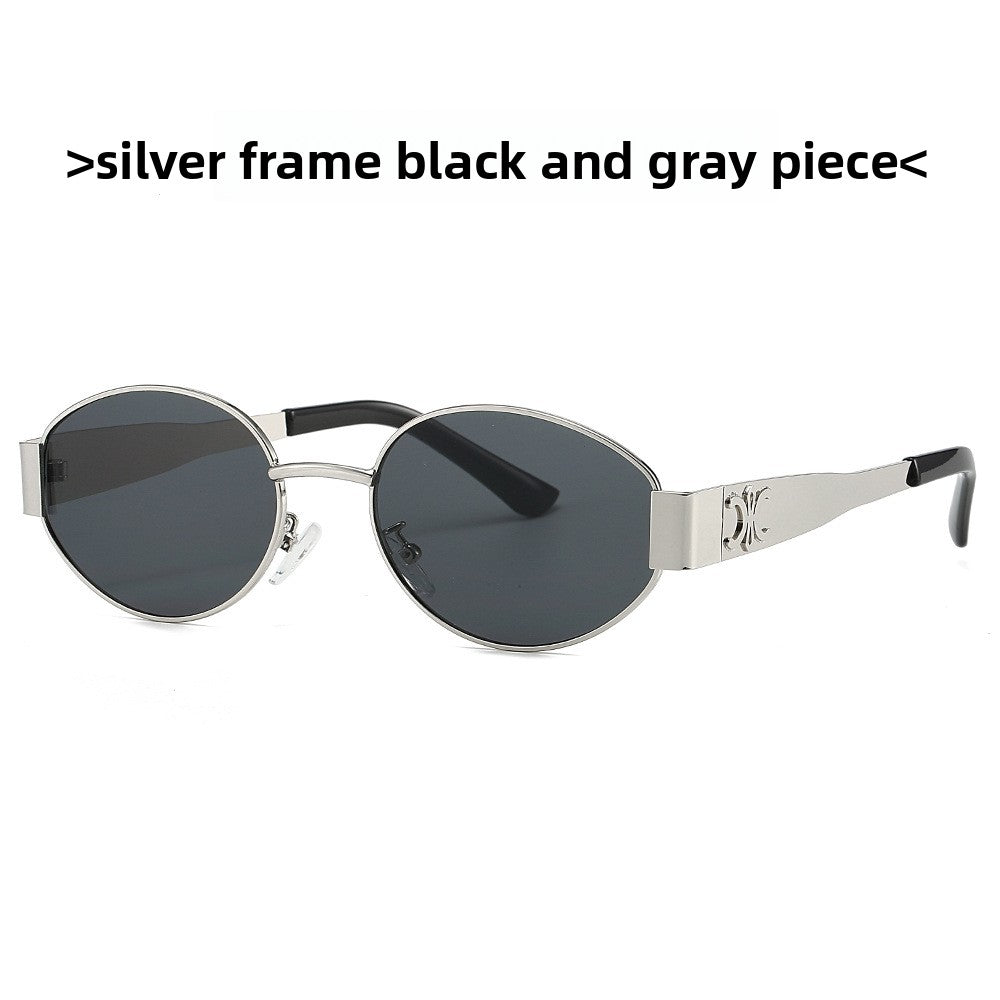 Oval Frame Metal Fashion Sunglasses with UV Protection