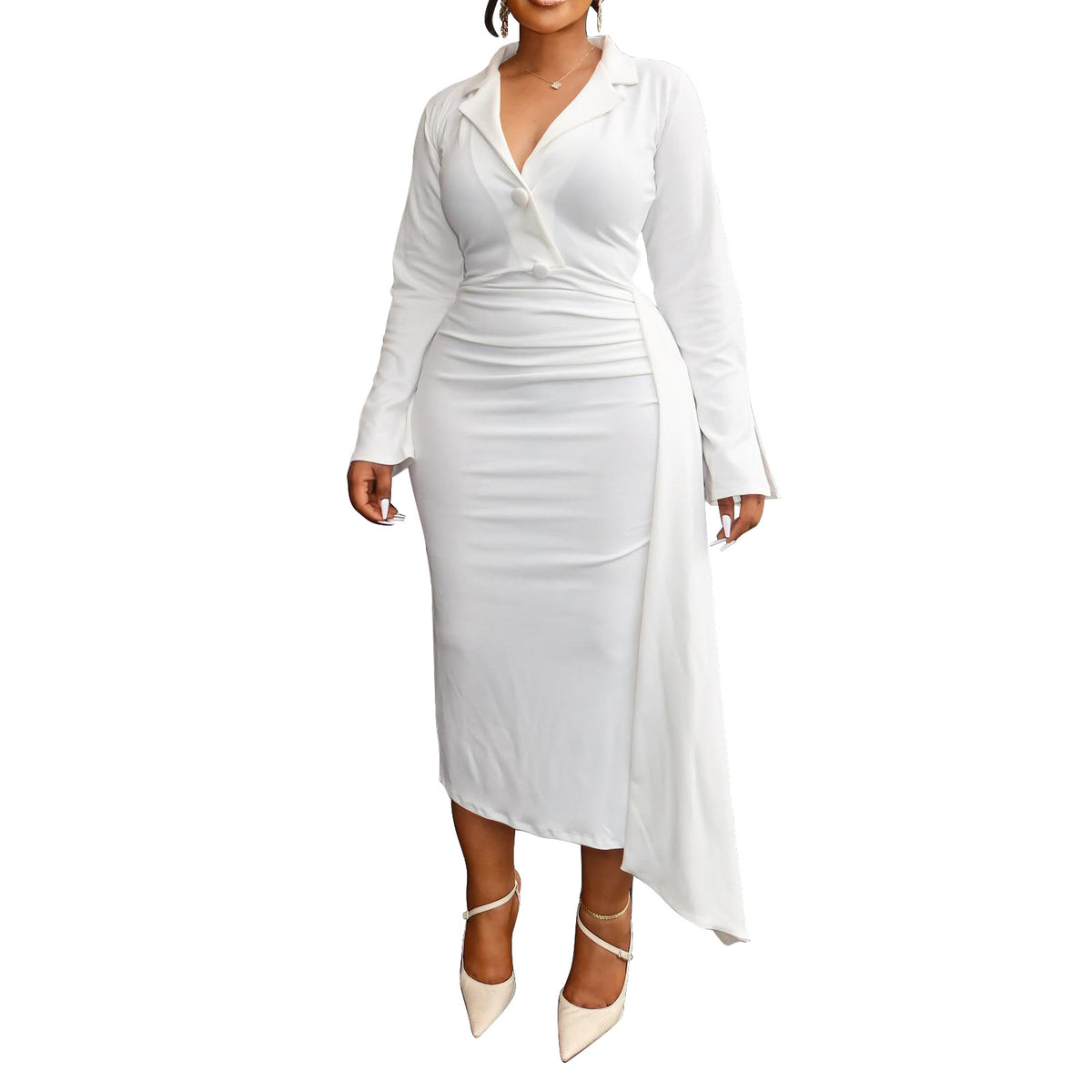 Womens V-Neck Pleated Spliced Dress