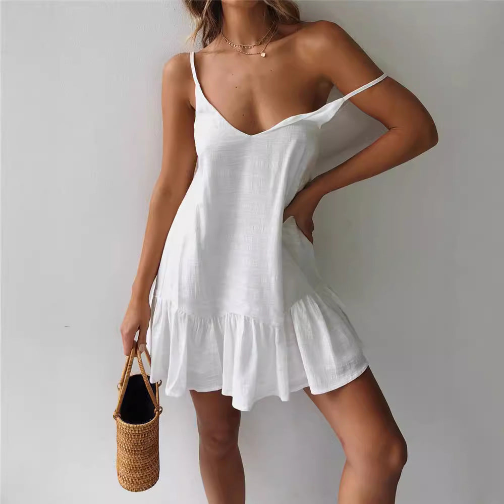 Women's V Neck Backless Suspender Dress