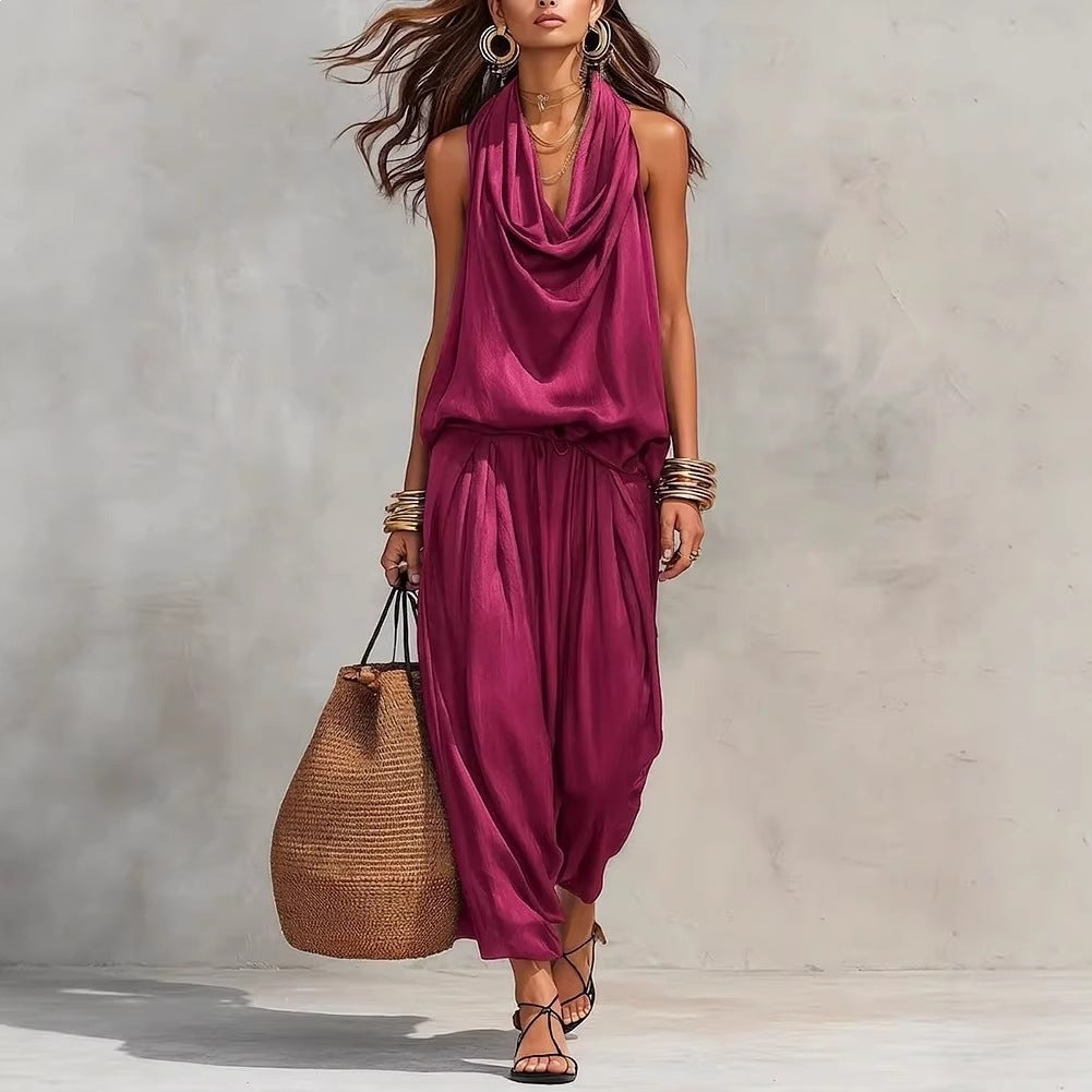Womens Sleeveless Wide-Leg Jumpsuit