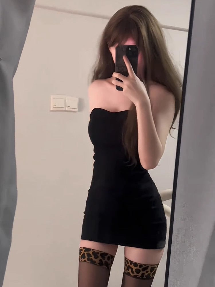 Sexy Fishbone Strapless Bodycon Dress with Built-in Pads