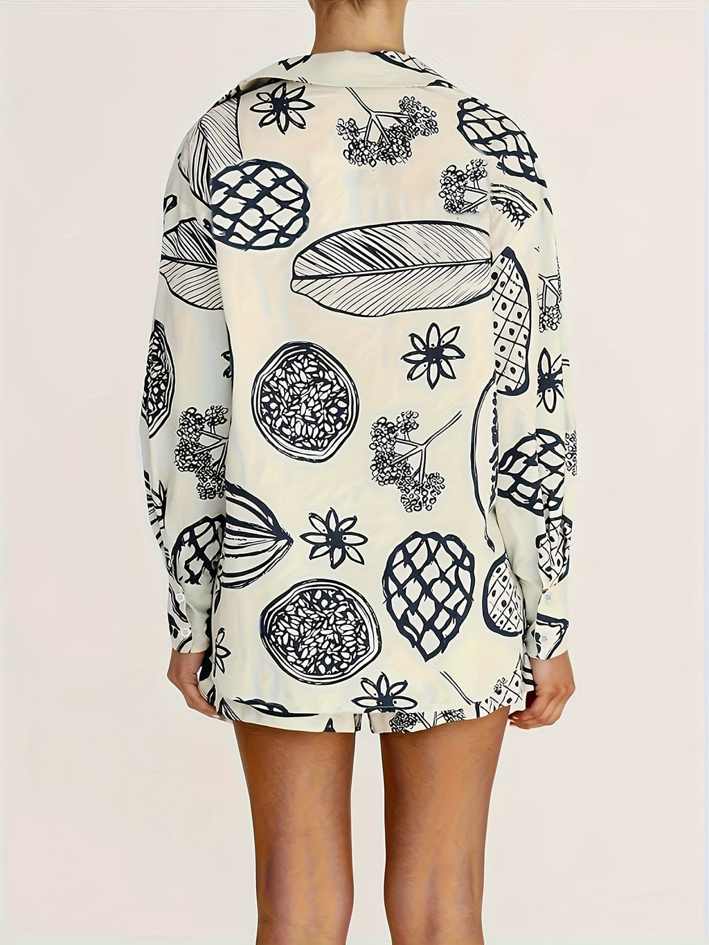 Fruit Print Loose Shirt and Shorts Set