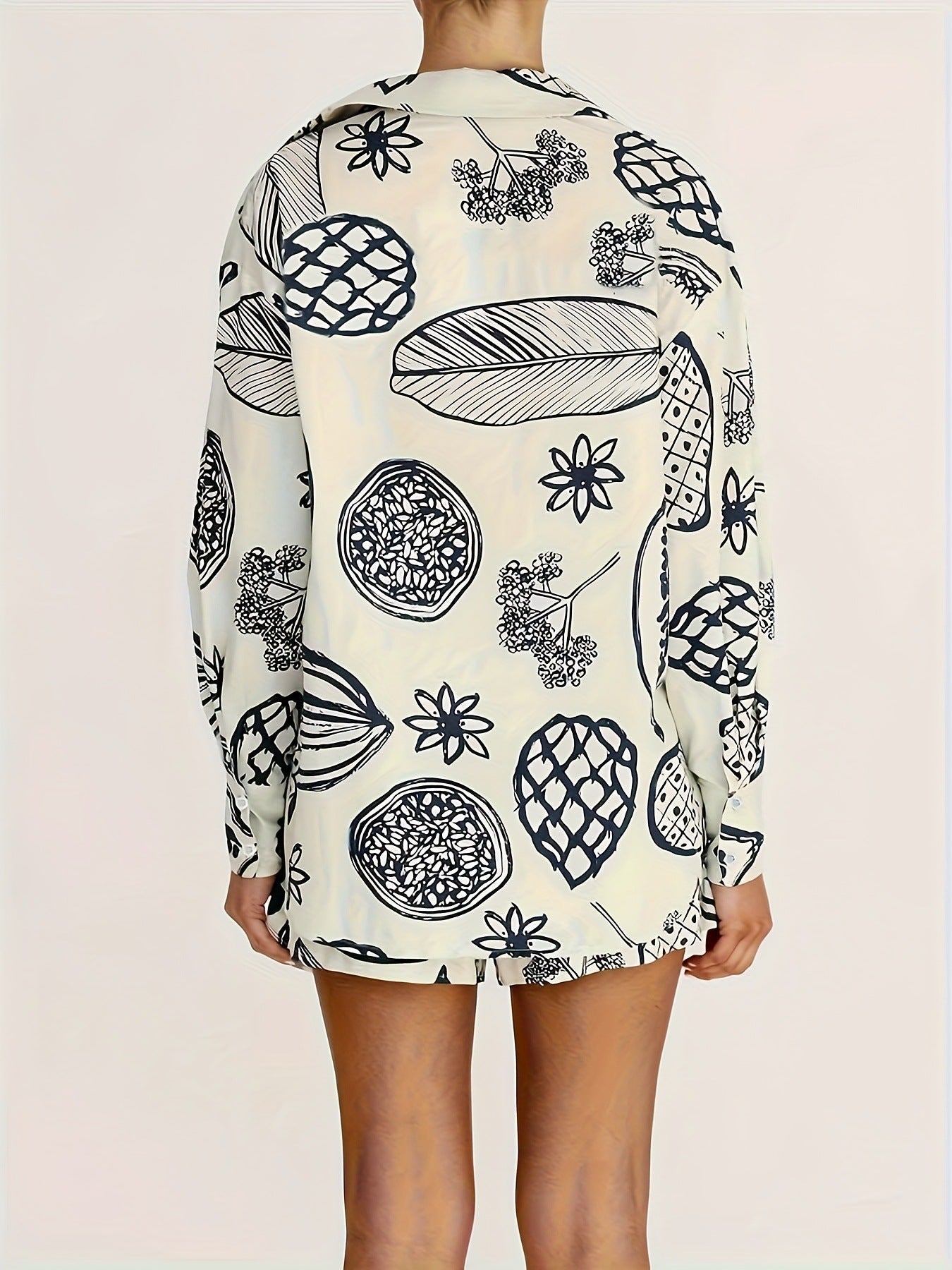 Fruit Print Loose Shirt and Shorts Set