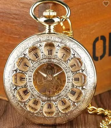 Engraved Mechanical Pocket Watch with Alloy Chain