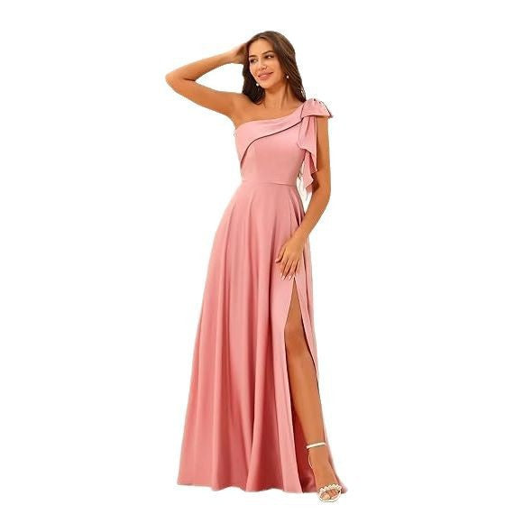 One-Shoulder Bow Tie Evening Dress