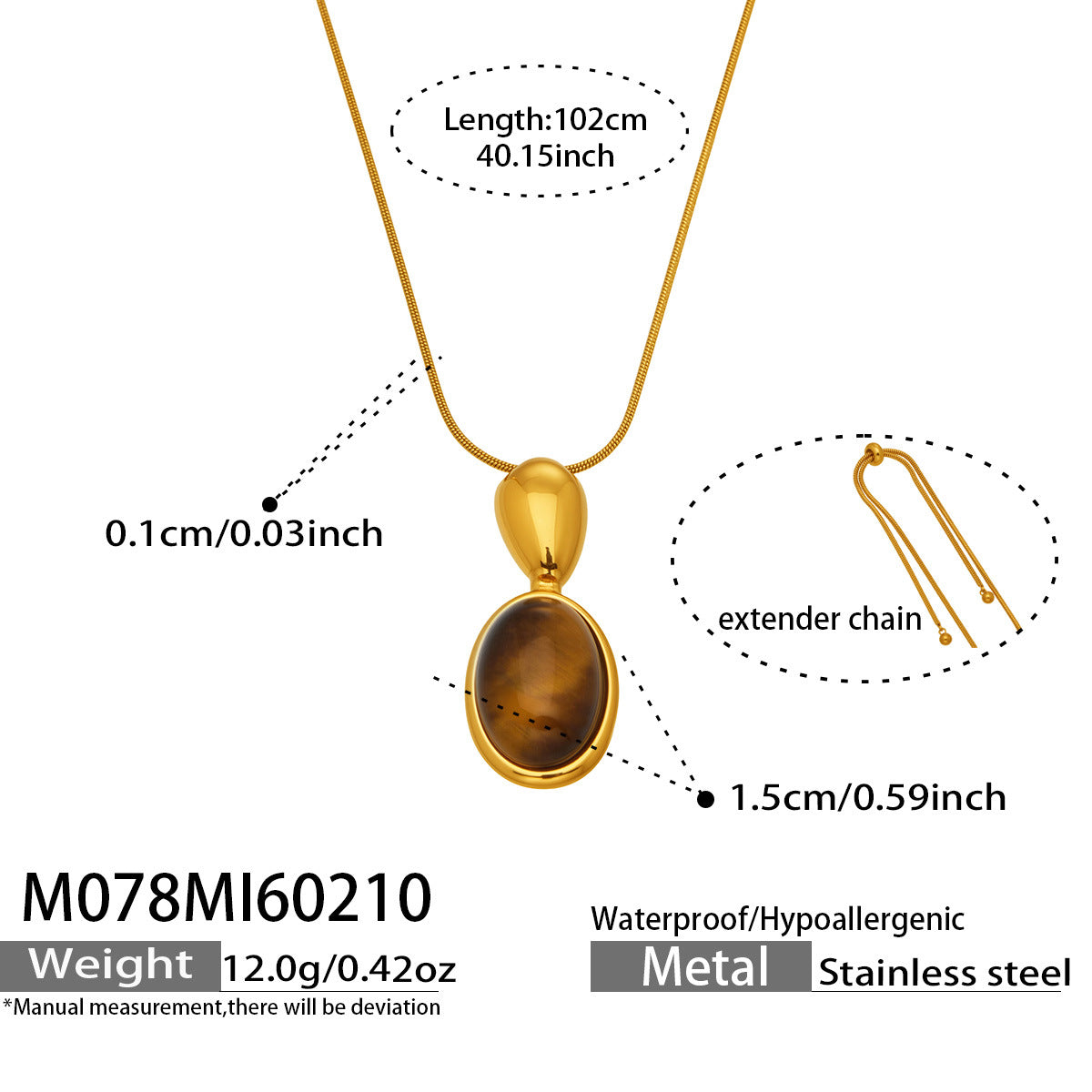 French Retro Oval Tiger Eye Stone Necklace