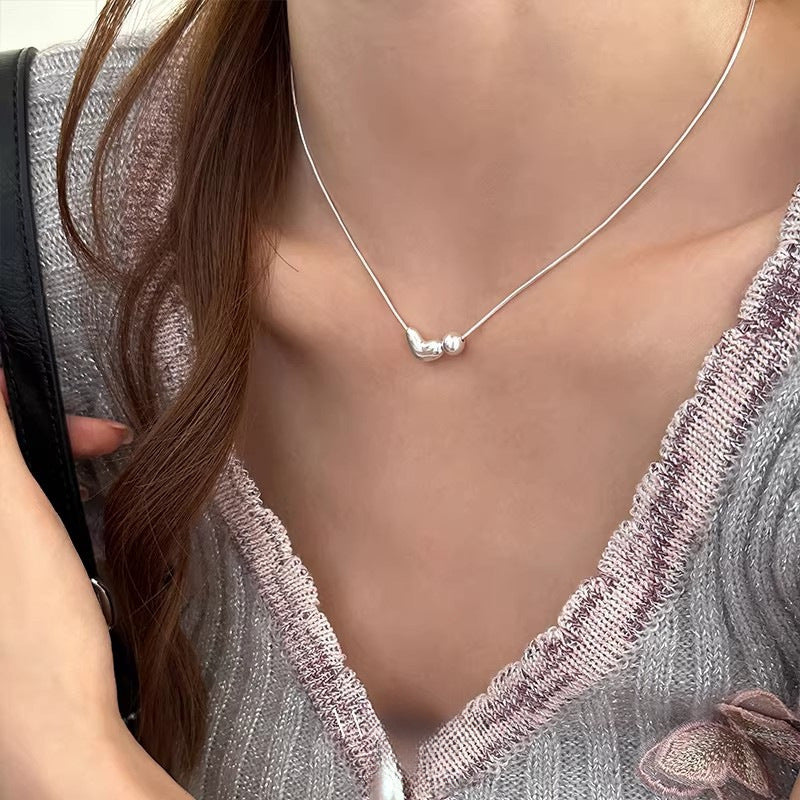 Heart Bead Silver Necklace for Women