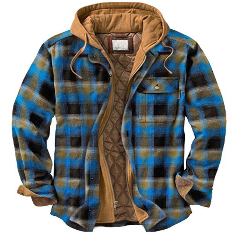 Mens Plaid Hooded Quilted Jacket