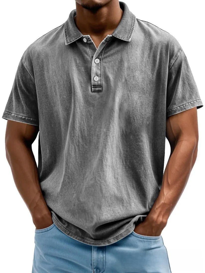 Men's Retro Washed Pure Cotton Casual Versatile Short-Sleeve Button-Down T-Shirt