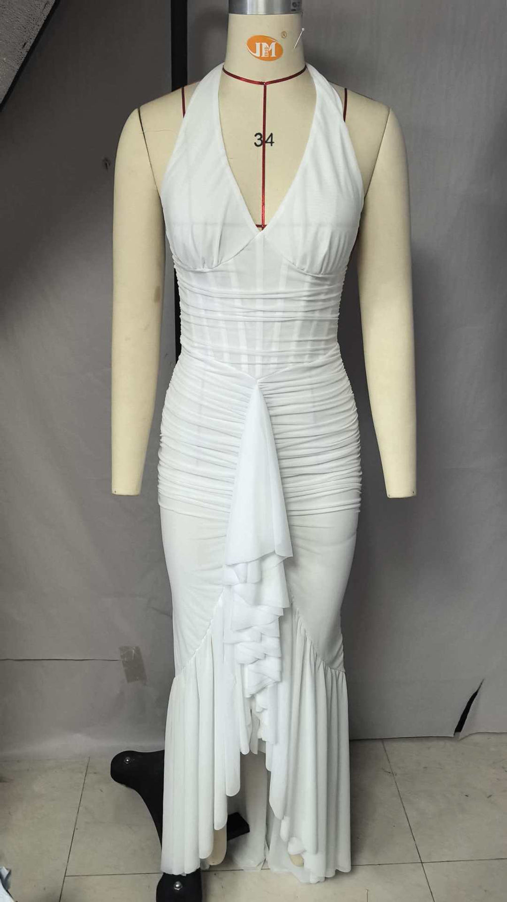 Halter Neck Ruched Mesh Dress