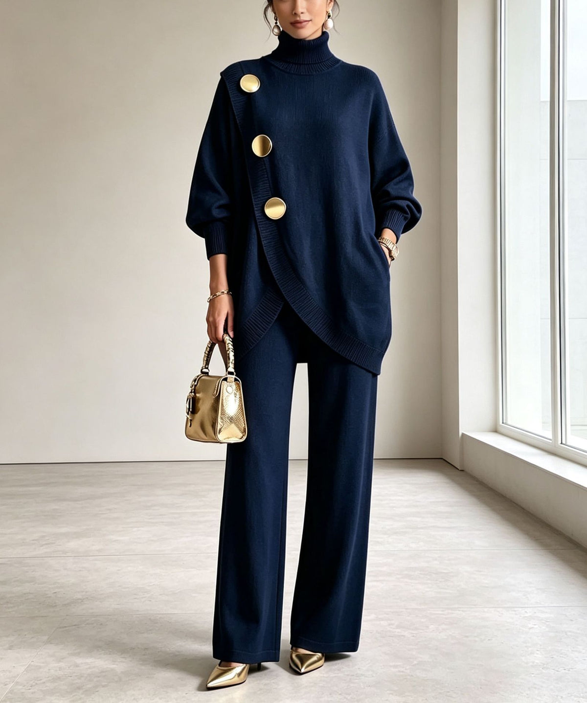 Womens High Neck Knit Two Piece Set