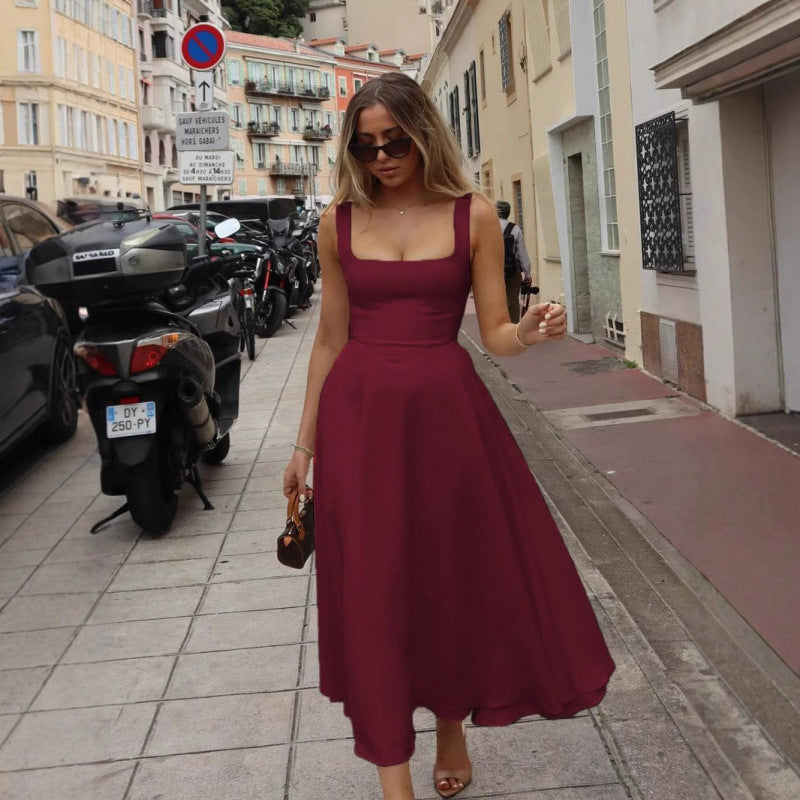 Elegant Square Neck Sleeveless Dress