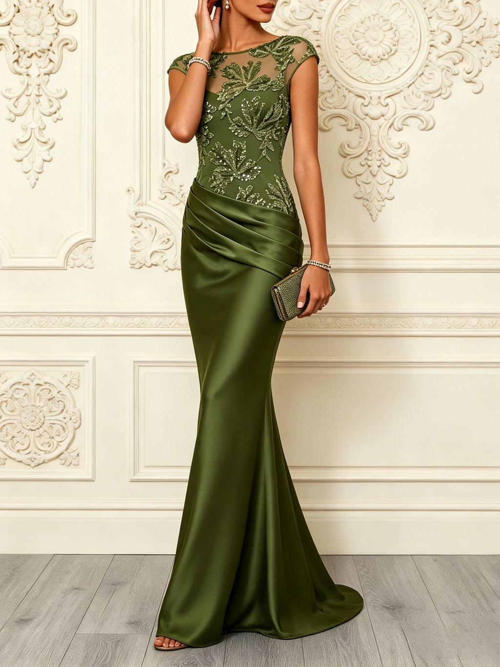 Net fabric embroidered floral deep V backless cocktail dress