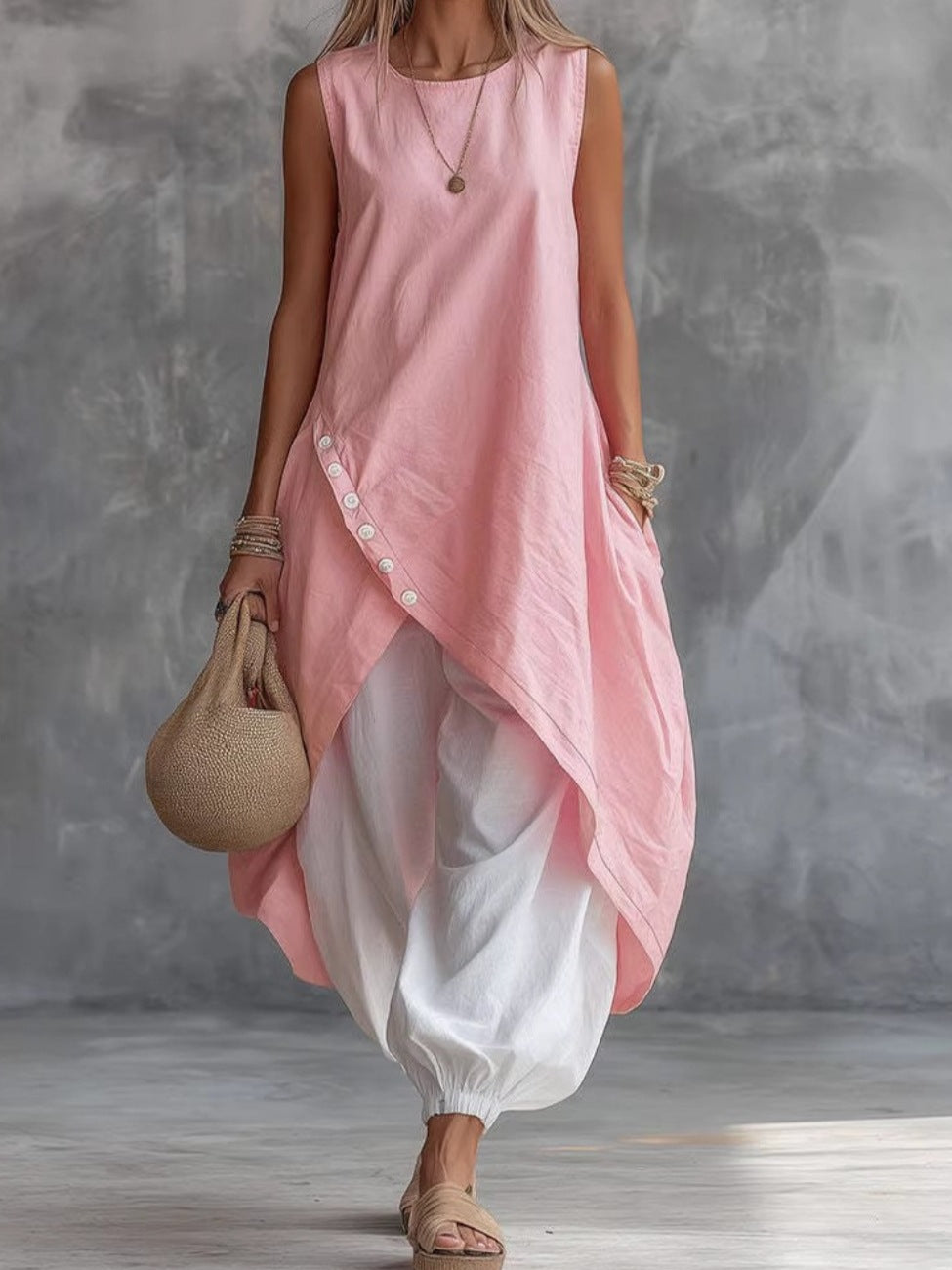 Sleeveless Loose Pocket Midi Skirt
