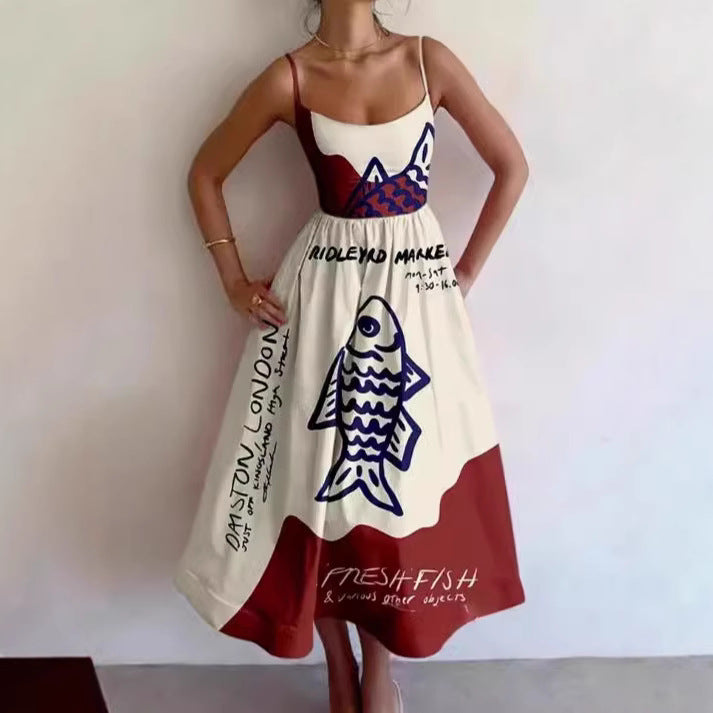 Womens Sleeveless Floral Print Shirt Collar Dress Long Dress
