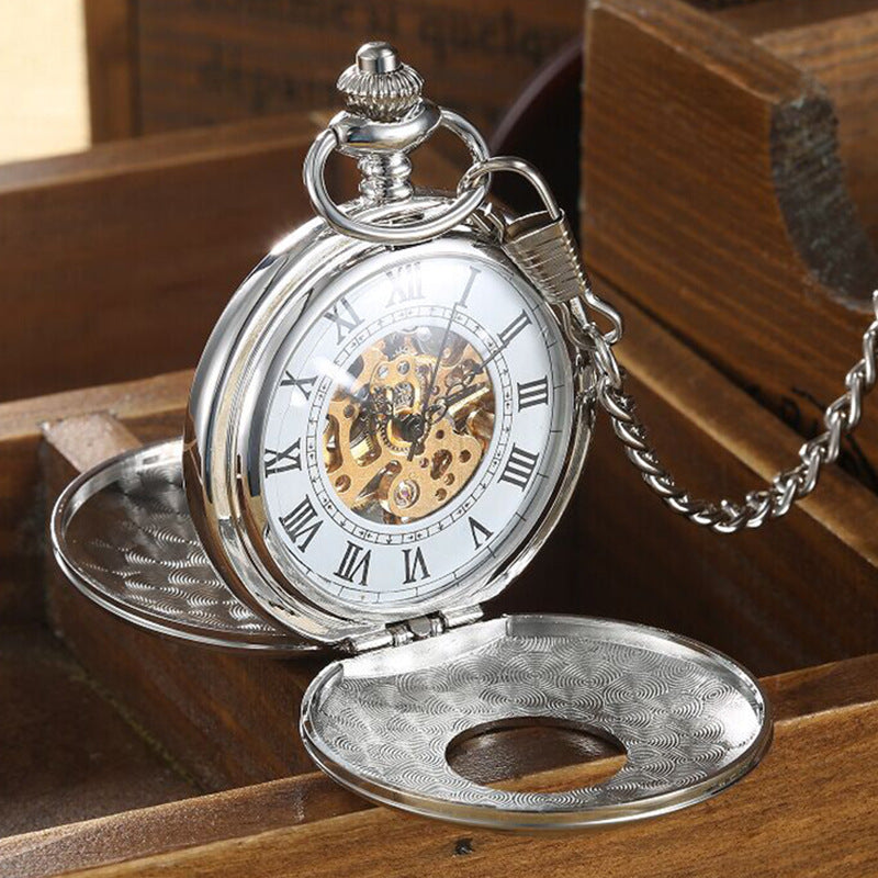 Engraved Mechanical Pocket Watch with Alloy Chain