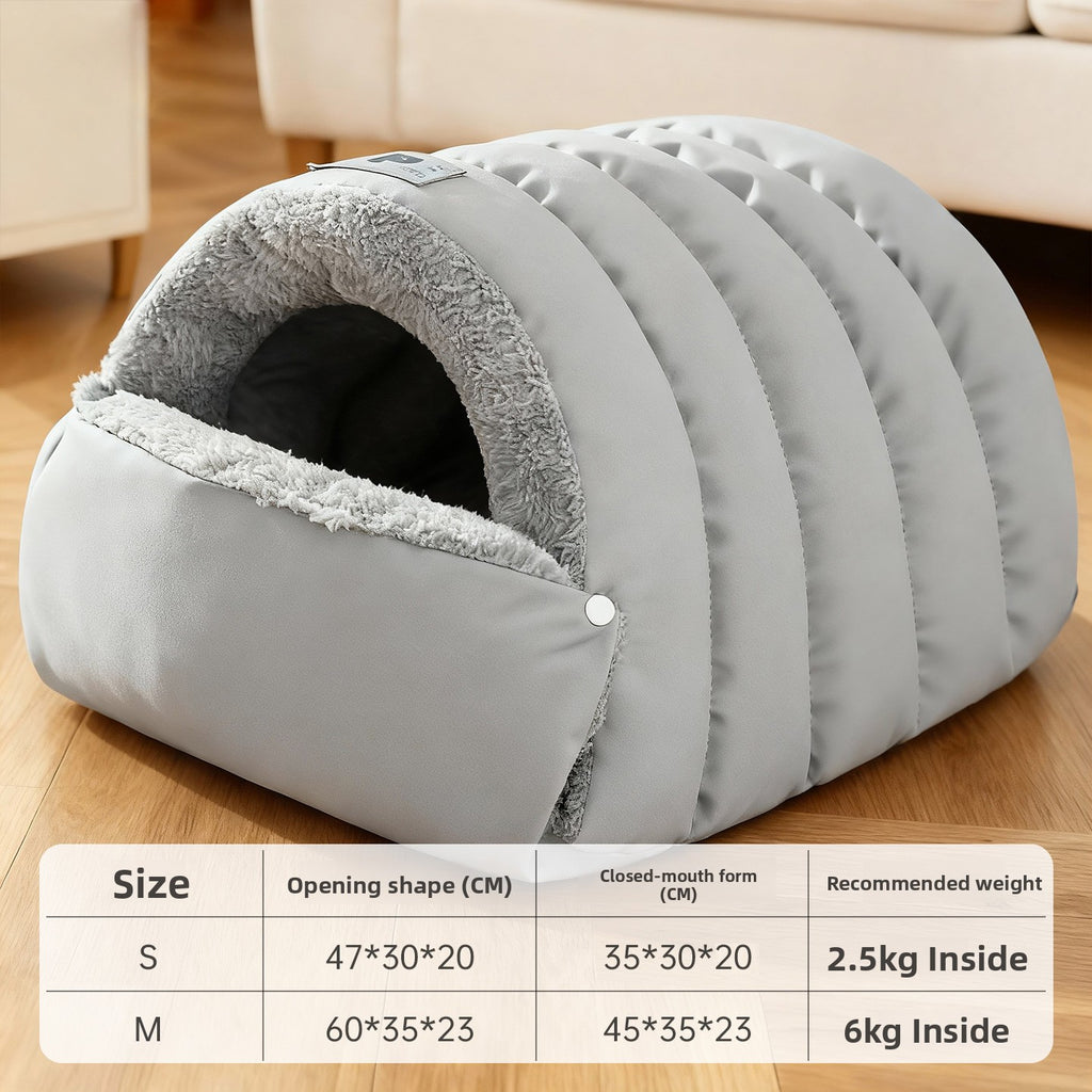 Semi-enclosed leather sleeping bag cat litter