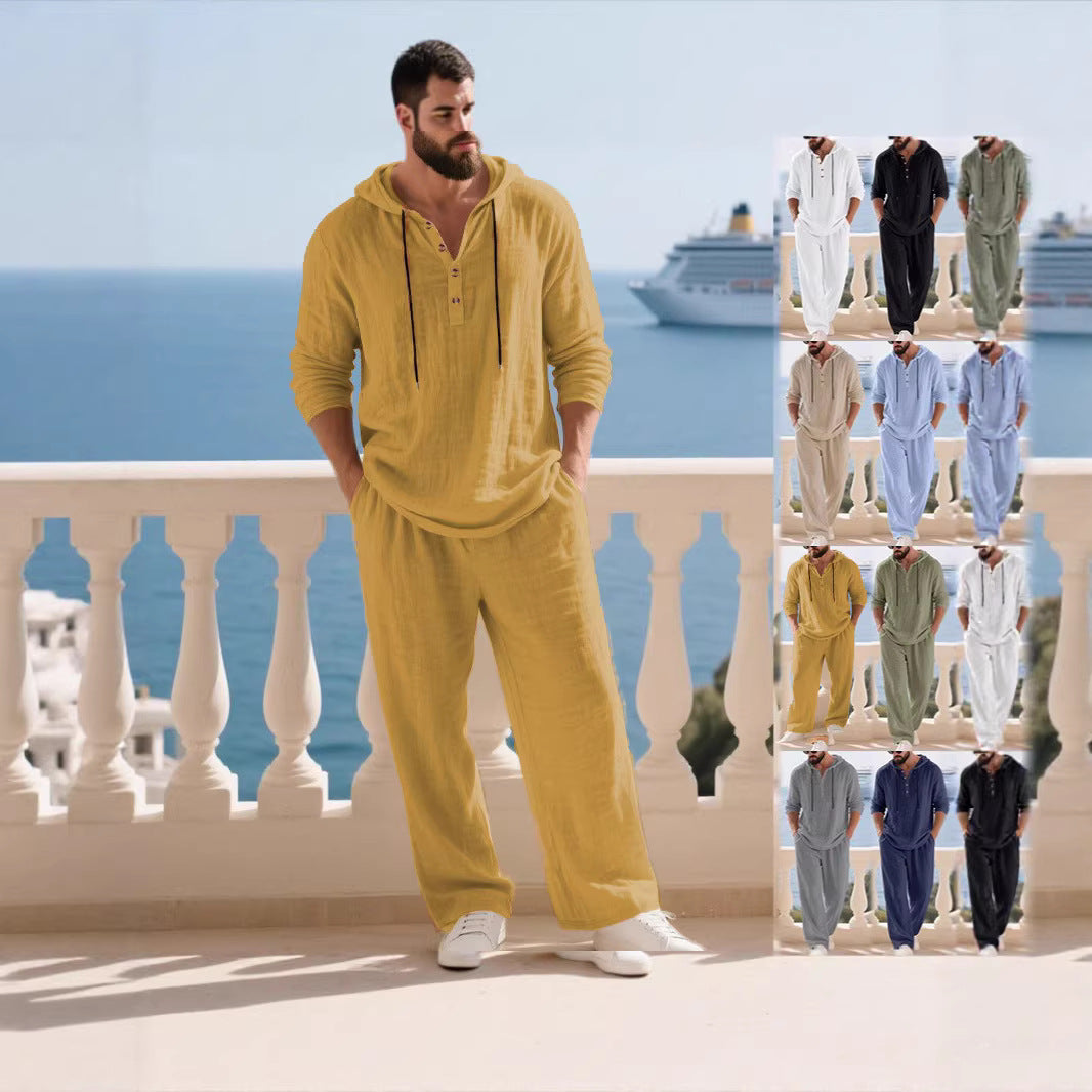 Men's Long Sleeve Hooded Casual Jumpsuit Loungewear One-Piece Set
