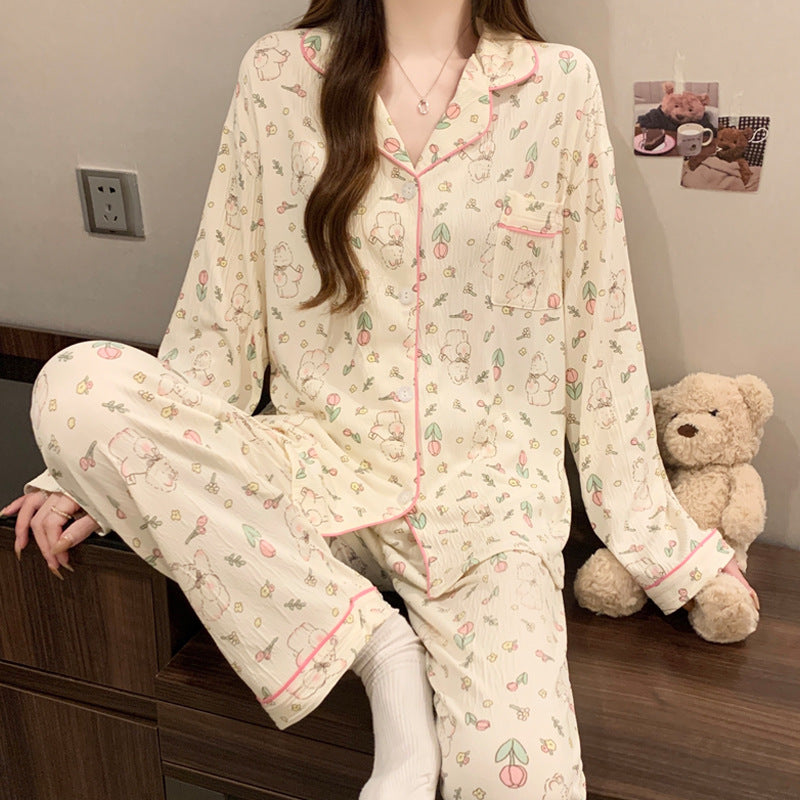 Womens Long Sleeve Pajama Set with Bow Design