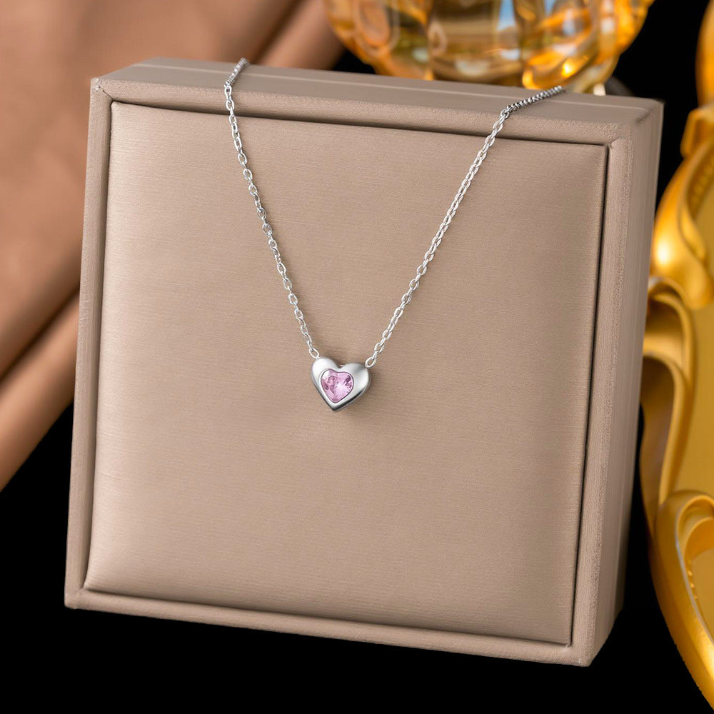 Titanium Steel Heart-Shaped Necklace for Women Fashion Heart Pendant Necklace