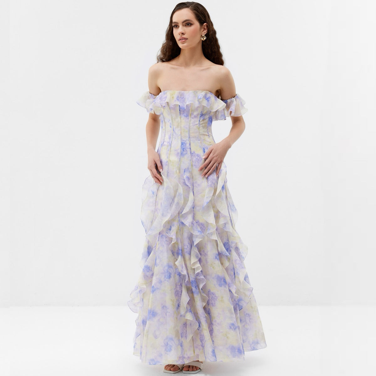Women's Chiffon Sling Floral Ruffle Hem A-Line Maxi Dress