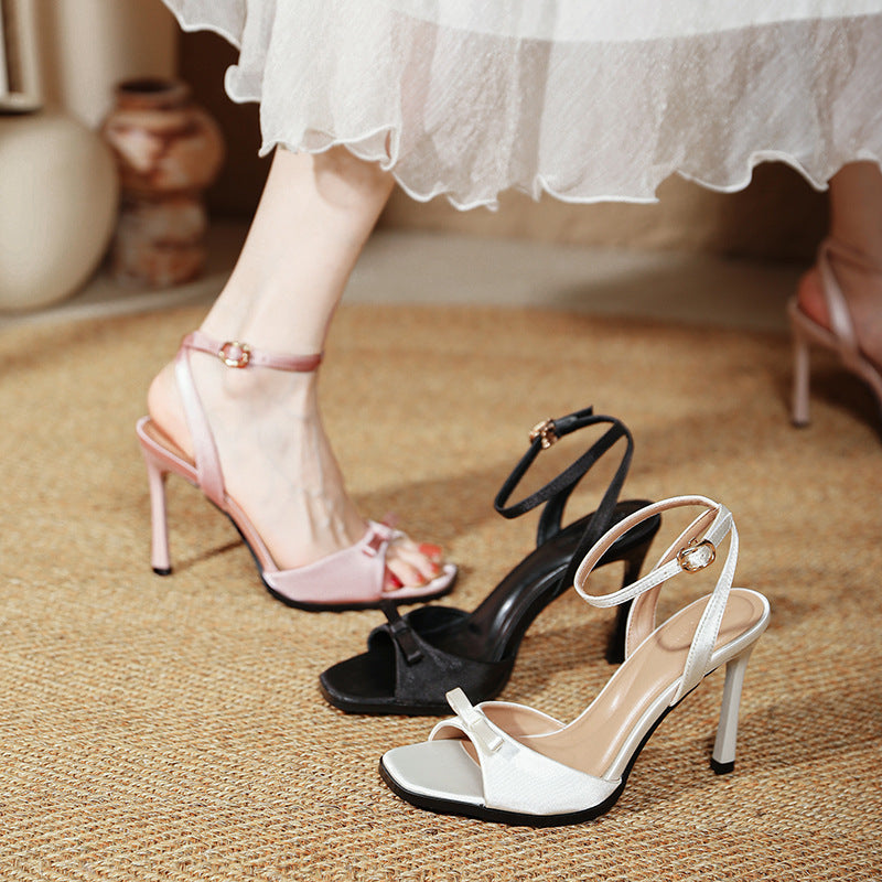 Women's Fish Mouth High Heel Sandals with Bow Buckle