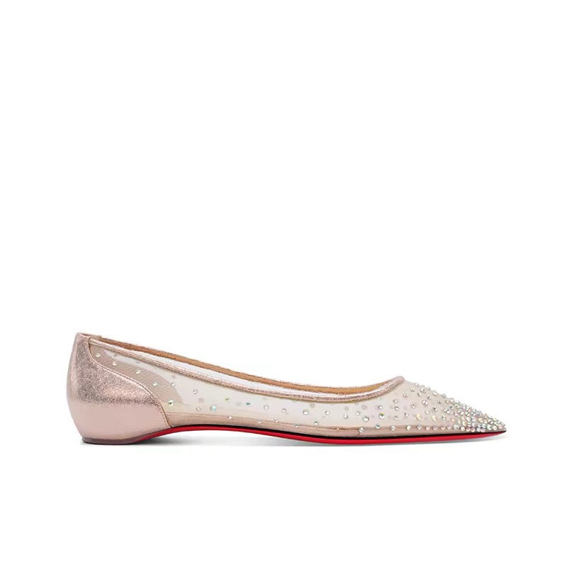 Mesh Rhinestone Pointed Toe Flats