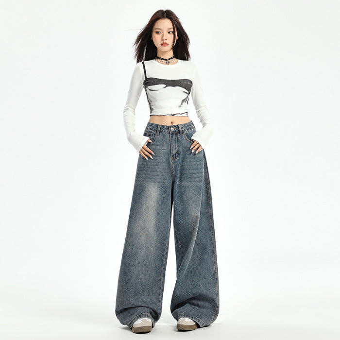 Vintage Washed Fleece Lined High Waist Wide Leg Pants