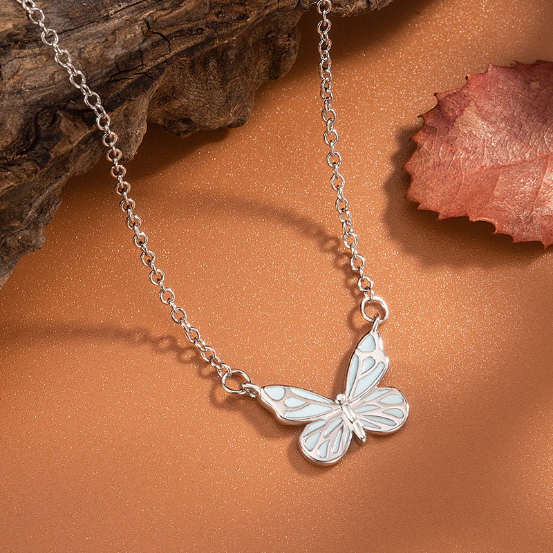 Glow Butterfly Silver Plated Necklace
