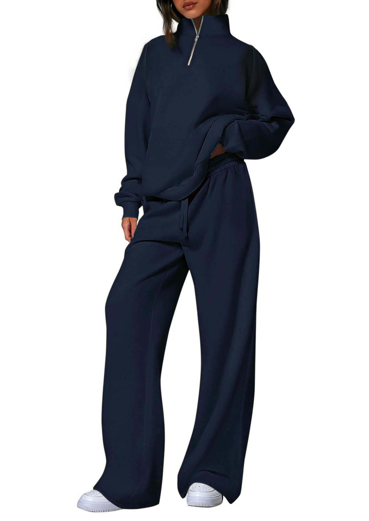 Standing collar half-zip long-sleeved pants
