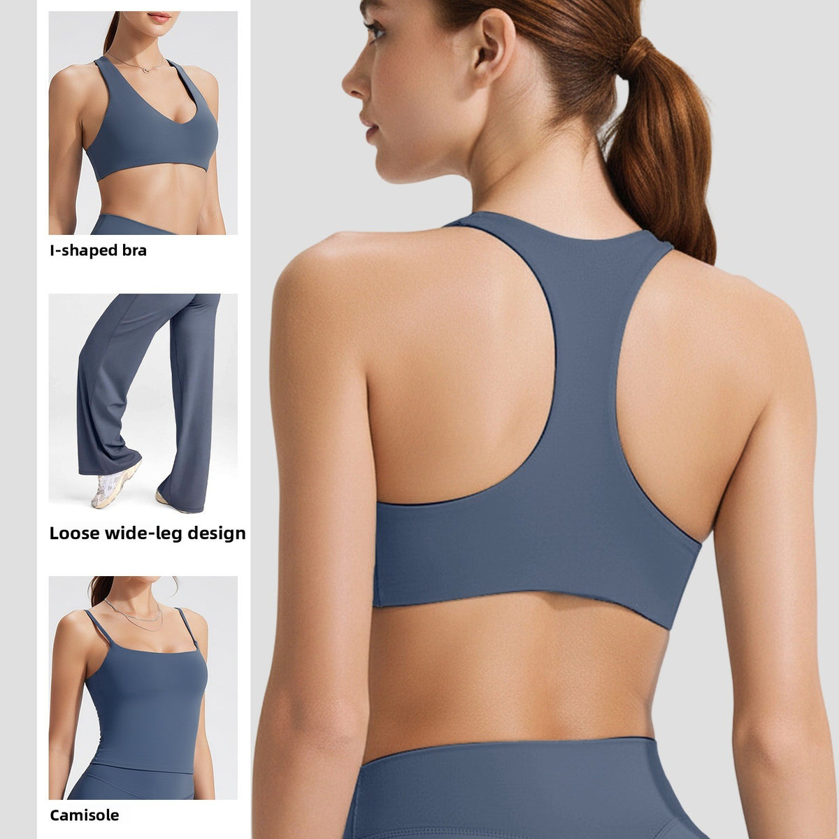 Women's sporty solid-color loose-fitting wide-leg yoga set