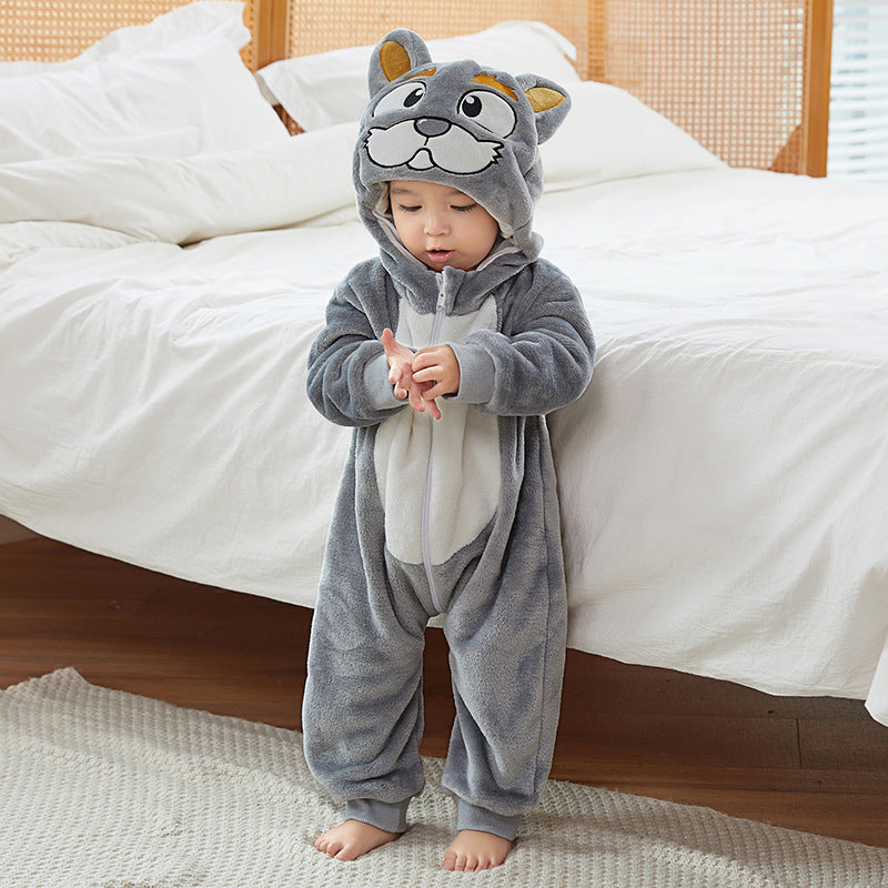 Animal Hooded Flannel Baby Jumpsuit