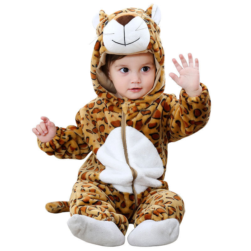 Children Flannel Romper with Animal Design