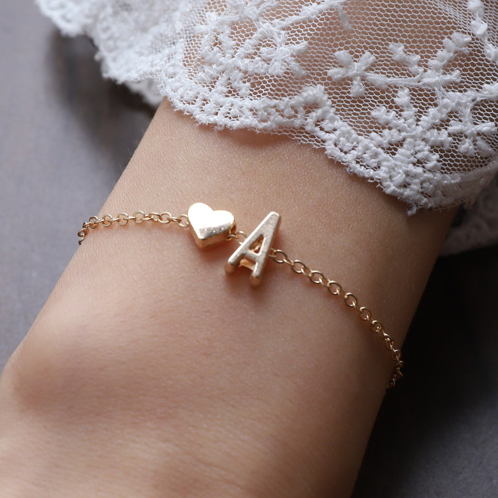 Heart Letter Necklace and Bracelet Set
