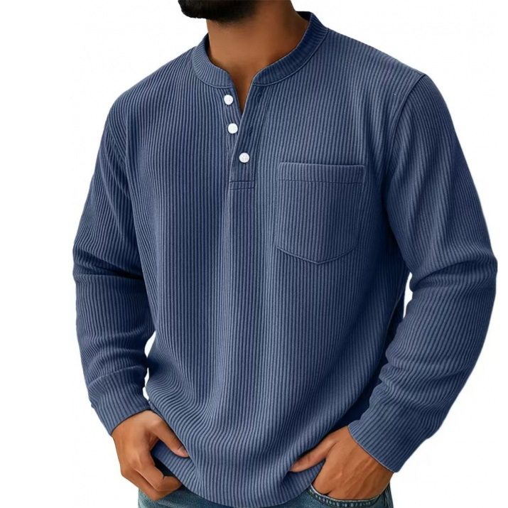Mens Corduroy Henley Long Sleeve Polo Shirt