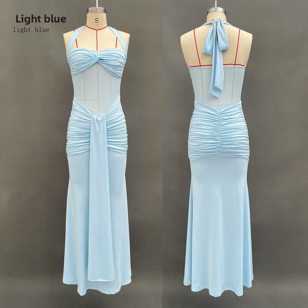 Elegant Pleated Backless Long Dress