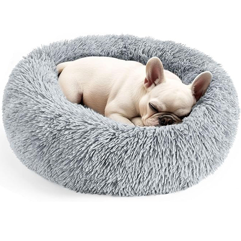Plush Donut Pet Bed for Small Dogs and Cats