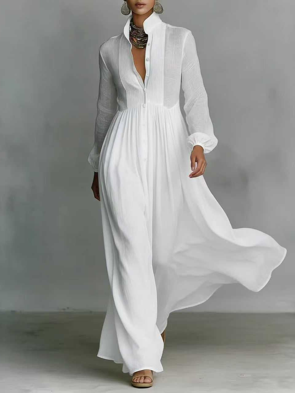 Elegant Slim Fit Pleated Long Sleeve Dress