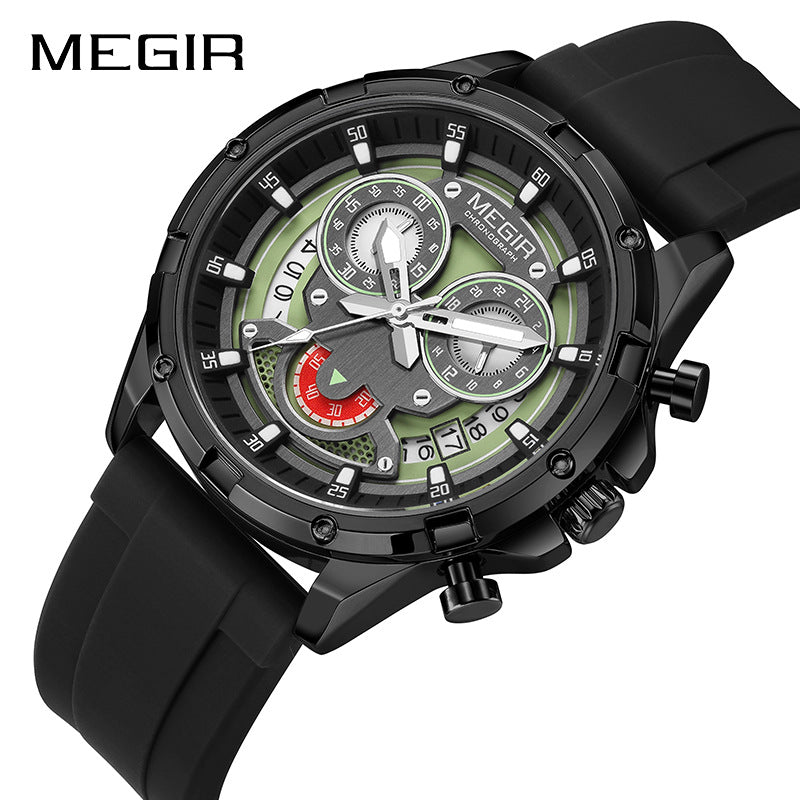 MEGIR Men's Casual Silicone Strap Quartz Chronograph Watch