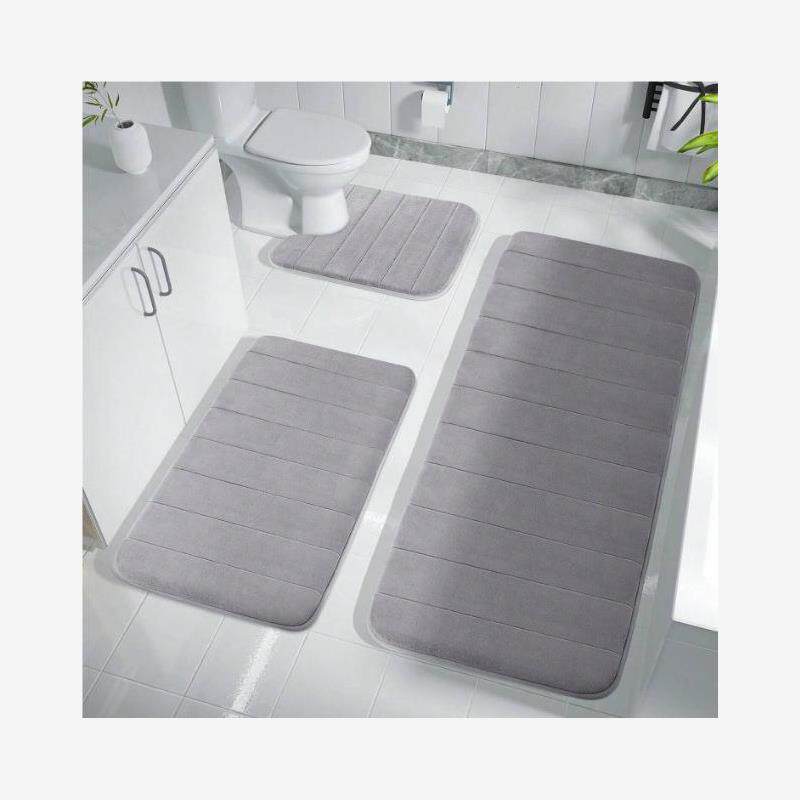 Quilted Coral Fleece Absorbent Non-Slip Bathroom Mat Set