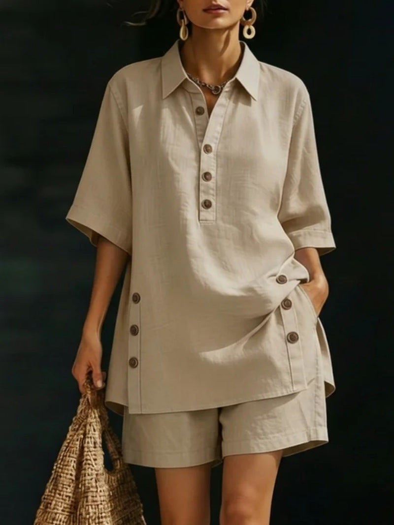 Women's Short Sleeve Shirt and Loose Pants Set