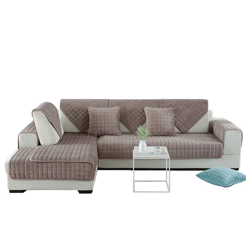 Simple Winter Plush Non-Slip Fabric Sofa Cover Thickened Flannel Sofa Cushion