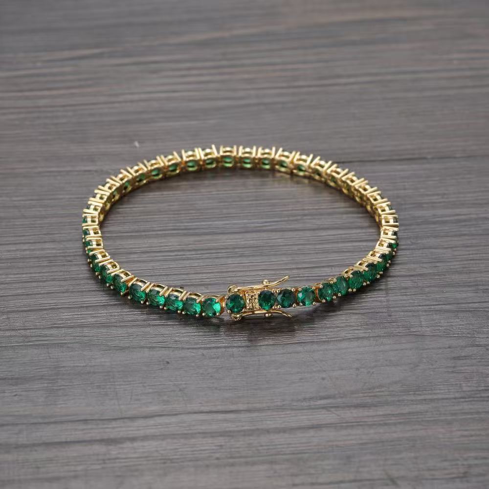 4mm Green Zircon Copper Plated Tennis Bracelet Necklace Set