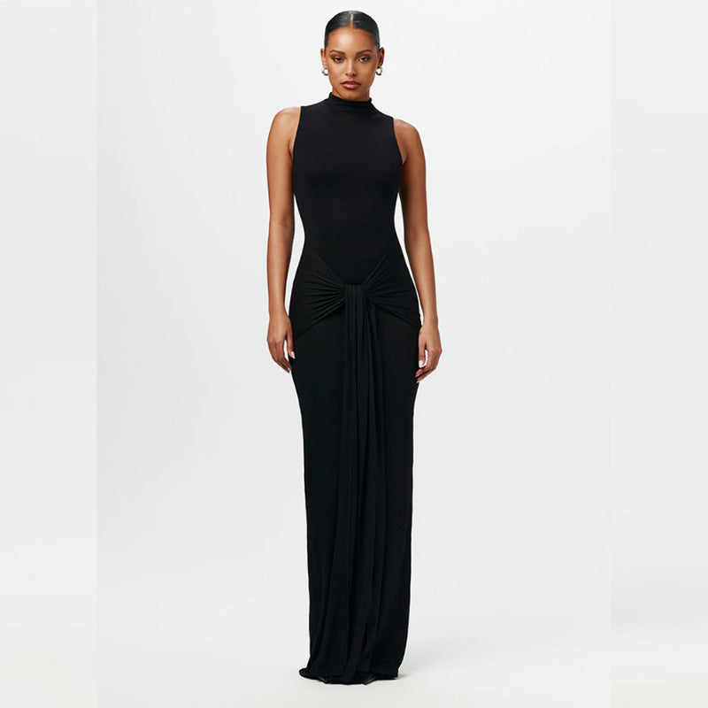 Elegant Solid Color Sleeveless Waist Strap Dress